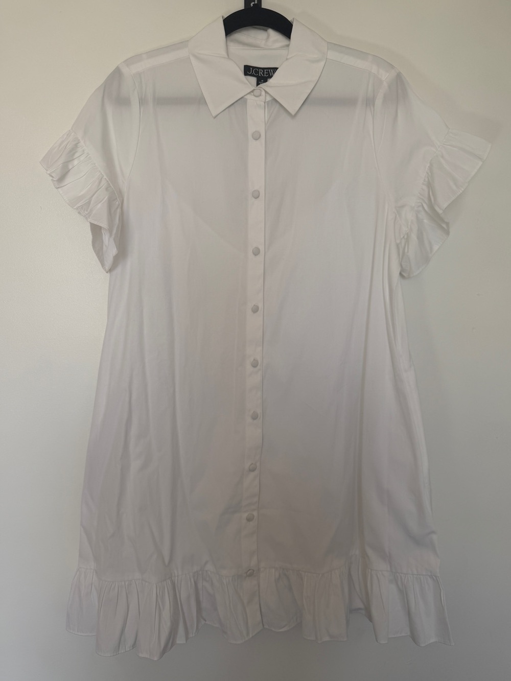 J. Crew White Ruffle-Sleeve Button Shirt Dress